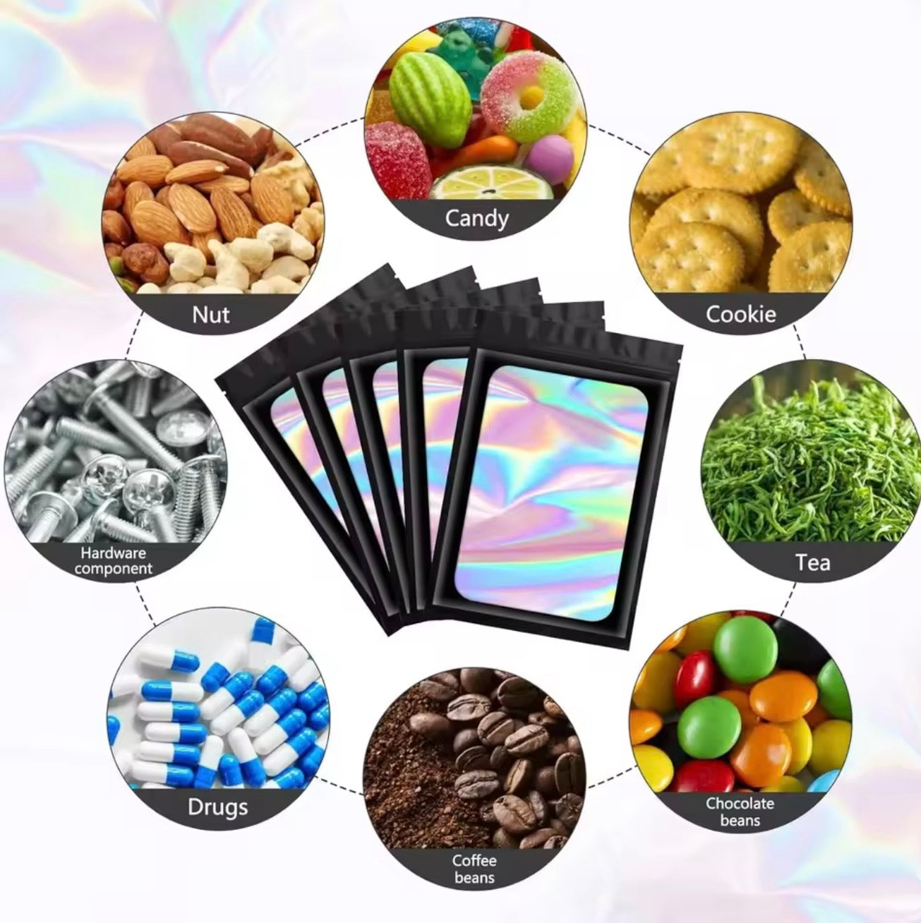 Resealable Holographic Aluminum Foil Hermetic Packaging (Custom Logo Printed)