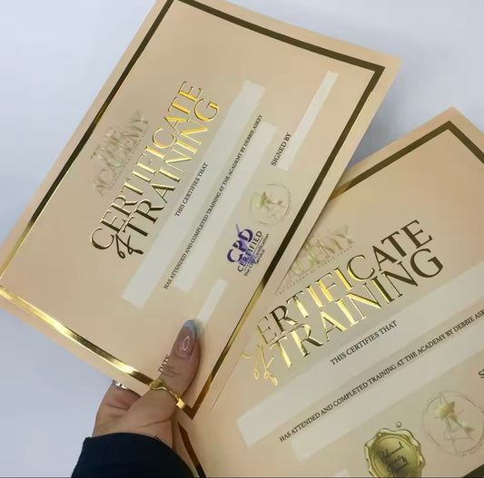 Foil Prints 3D Gold or Silver Foil Training Certificates for Training Academies Beauticians Nail techs Lash techs