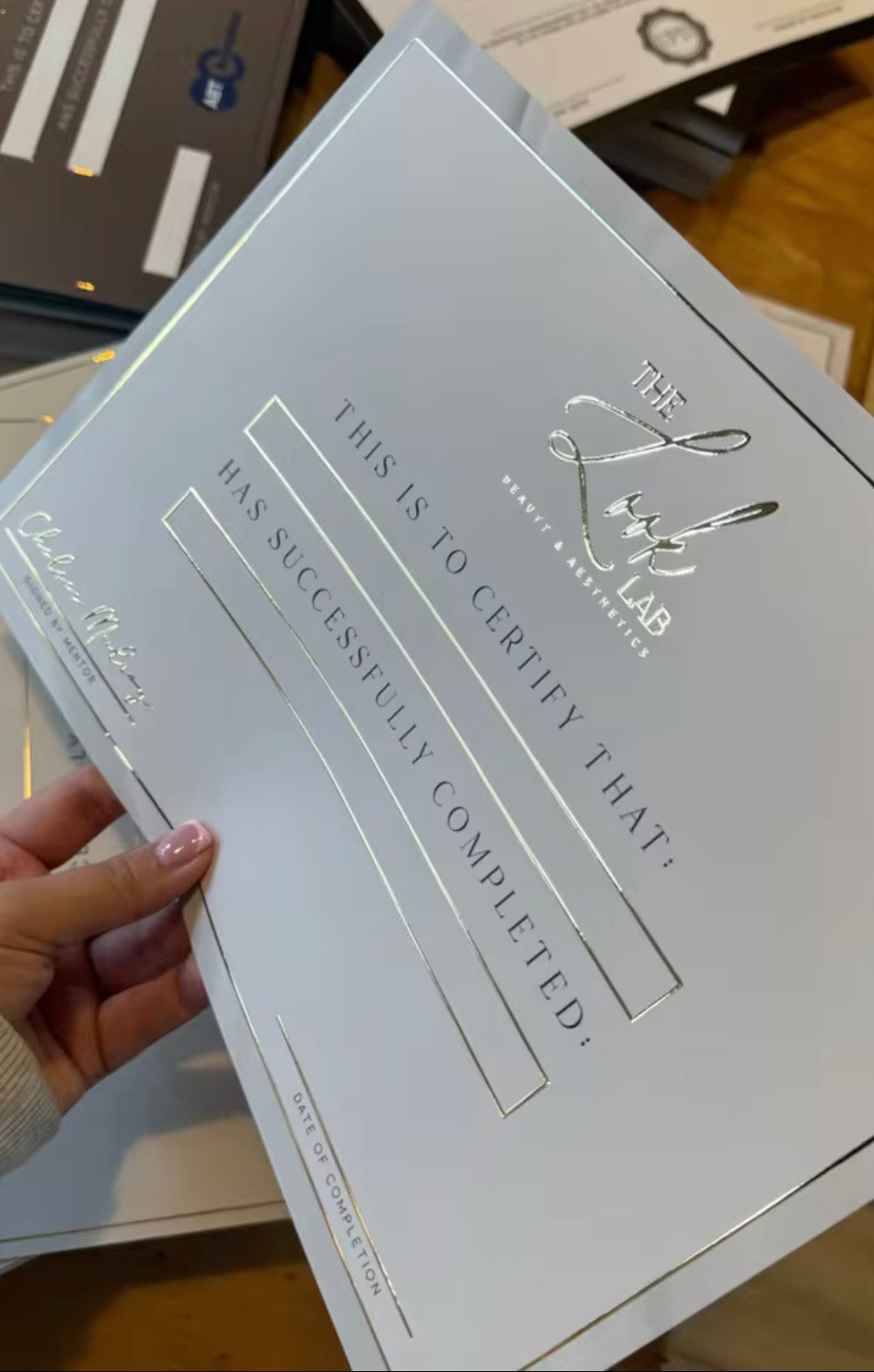 Foil Prints 3D Gold or Silver Foil Training Certificates for Training Academies Beauticians Nail techs Lash techs